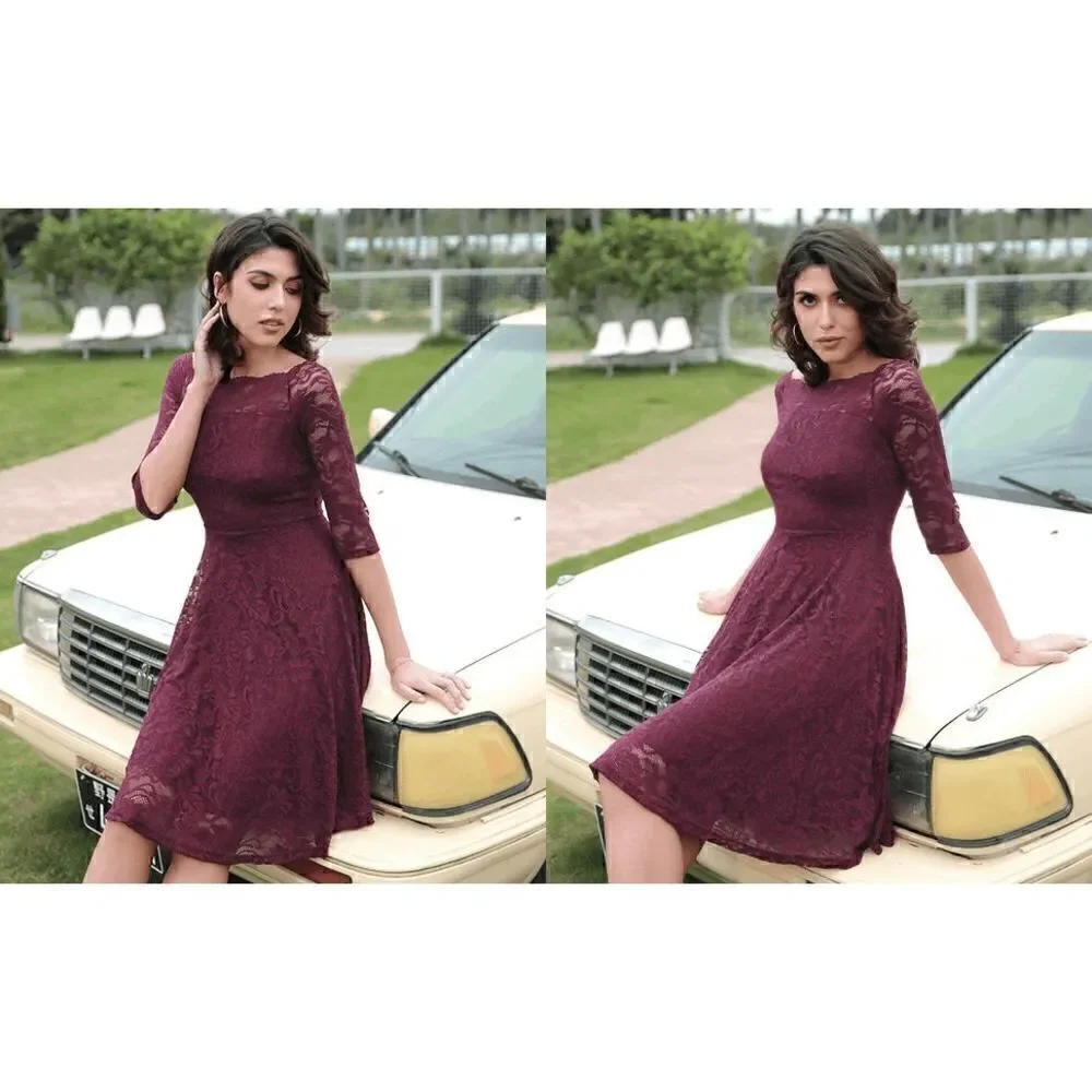 NWT Off Shoulder 3/4 Sleeve Retro Lace Cocktail Formal Bridesmaid Dress SIZE M